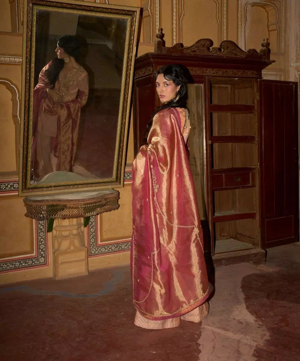 Aditi Gupta - Rose pink short Kurta with Bell Bottom Pants with Hot pink dupatta