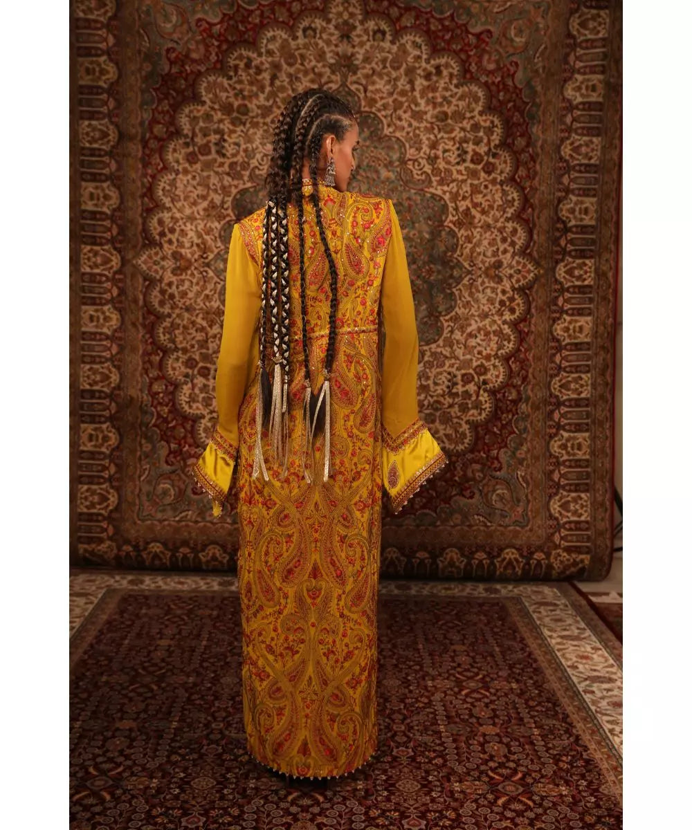 ADITI GUPTA - Mustard Blouse Draped Skirt and Jamawaar Jacket