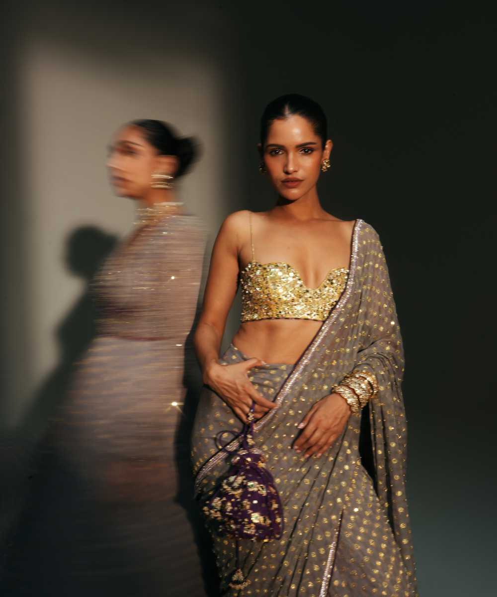 TIA - SAREE SET - PLAITINUM BLOUSE - Mehfil by Mahima Mahajan