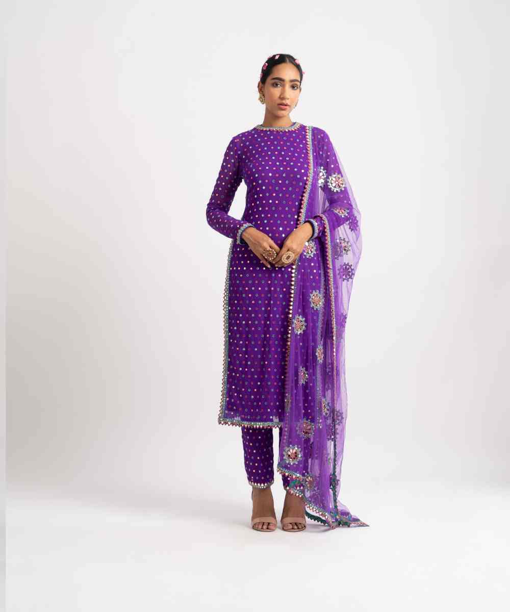 Purple Multi Polka Pant Kurta Set - Collection name Rang by Vvani vats