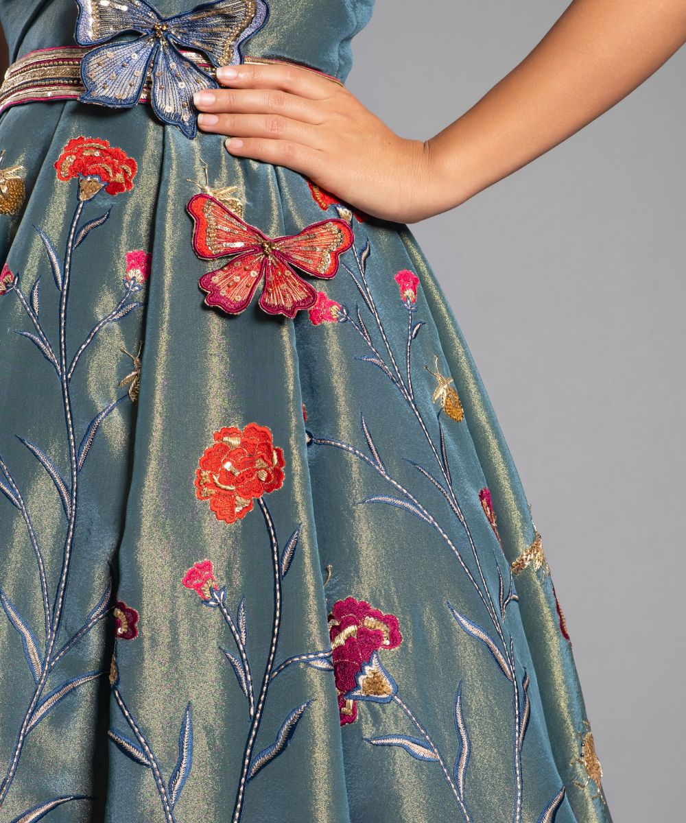 Forest Green tissue Calf length Indo-Western Dress