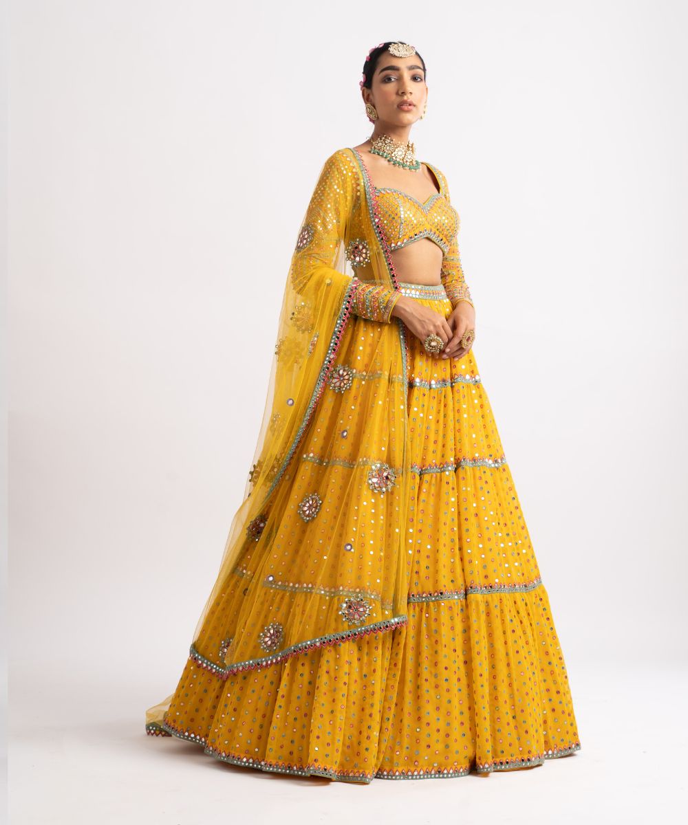 Yellow Multi Tier Multi Color Lehenga Set - Collection name Rang by Vvani vats