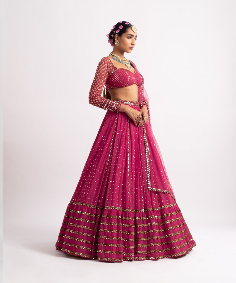 Deep Coral Single Tier Lehenga Set - Collection name Rang by Vvani vats