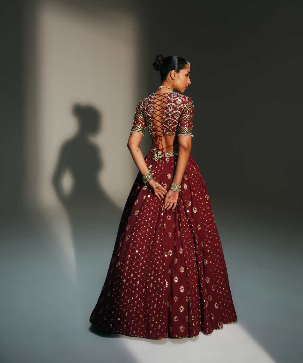 DEVI - HAND EMBROIDERED KALI LEHENGA WITH MM SIGNATURE BLOUSE AND DUPATTA - Mehfil by Mahima Mahajan