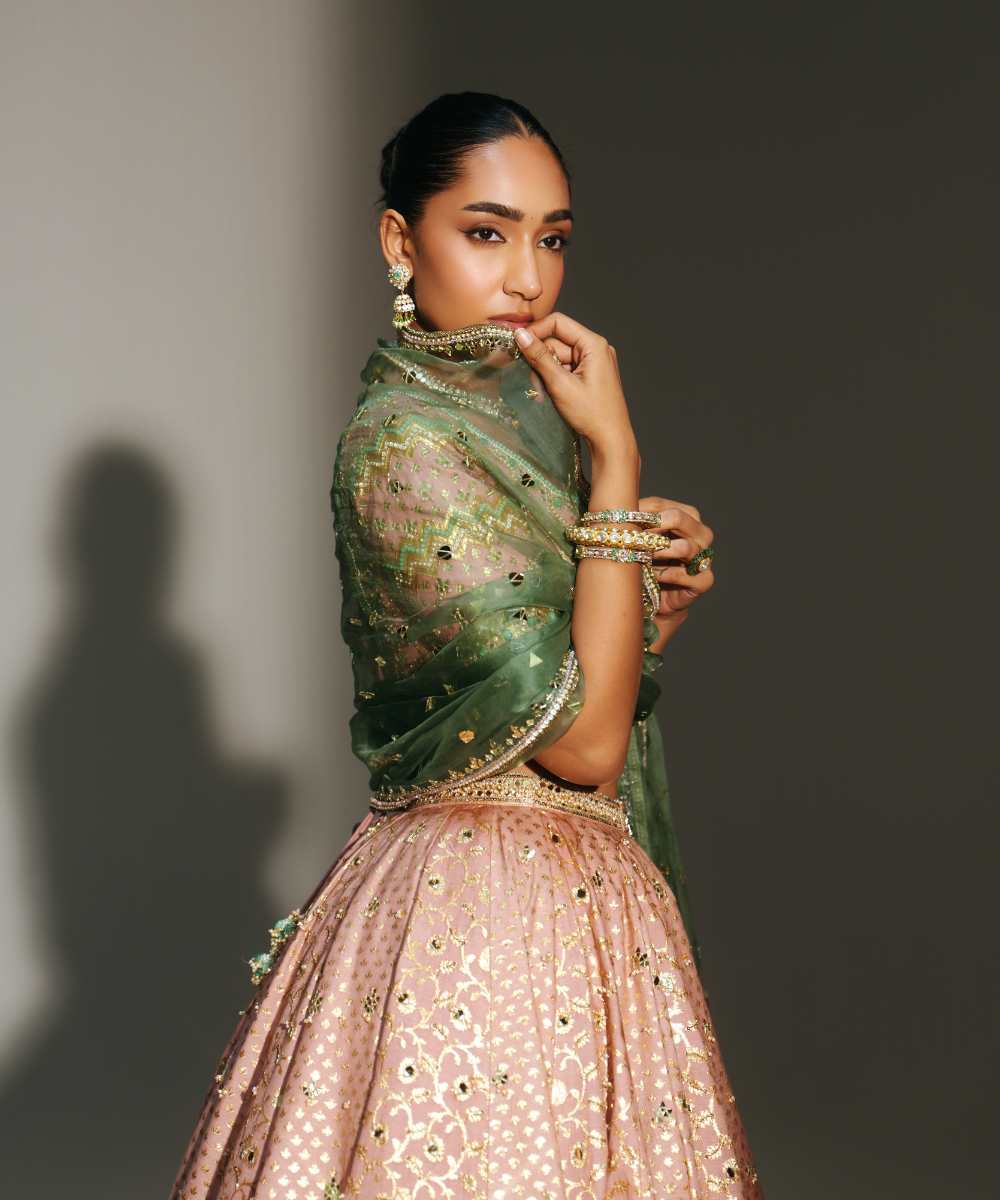 FARAH - HAND EMBROIDERED BLUSH PINK LEHENGA - Mehfil by Mahima Mahajan