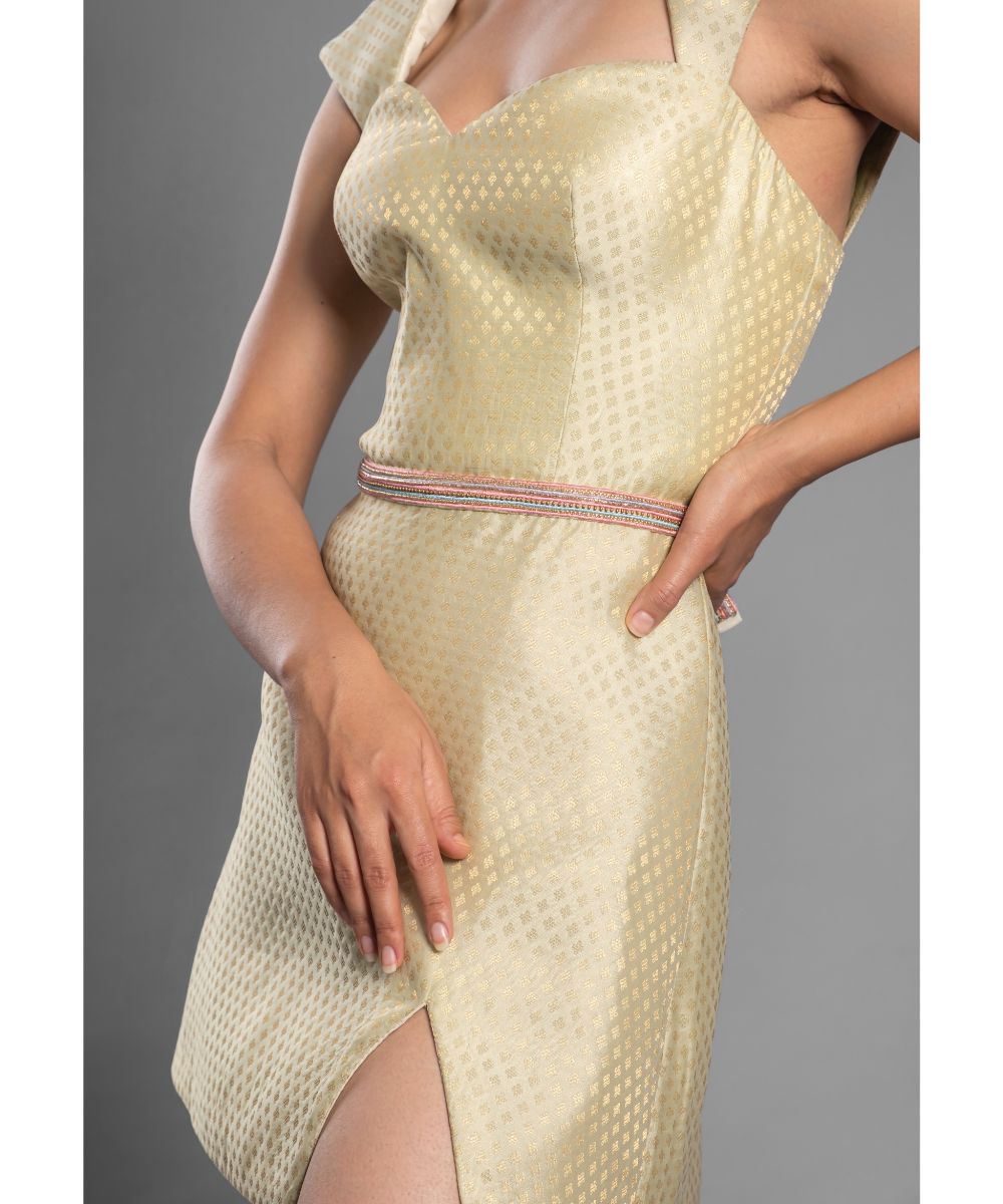 Ivory Brocade Dress with a Sweetheart Neckline