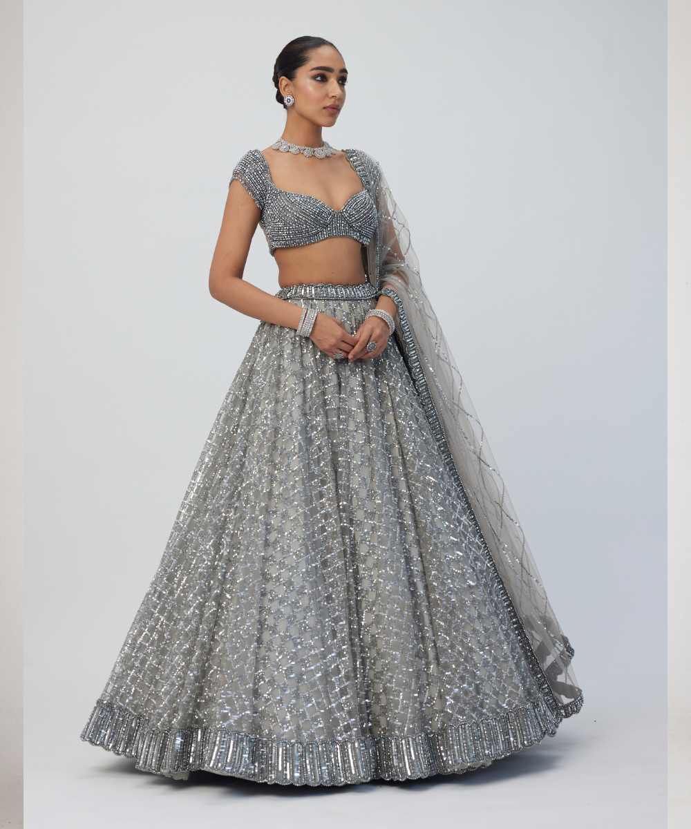 Crystal Grey Sequins Embroidered Lehenga Set - Collection name Maya by Vvani Vats