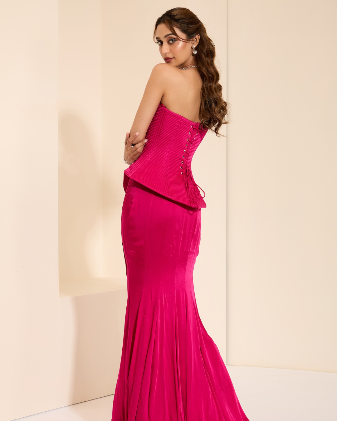 K&A by Karishma and Ashita - Fuchsia Flames Corset and Drape