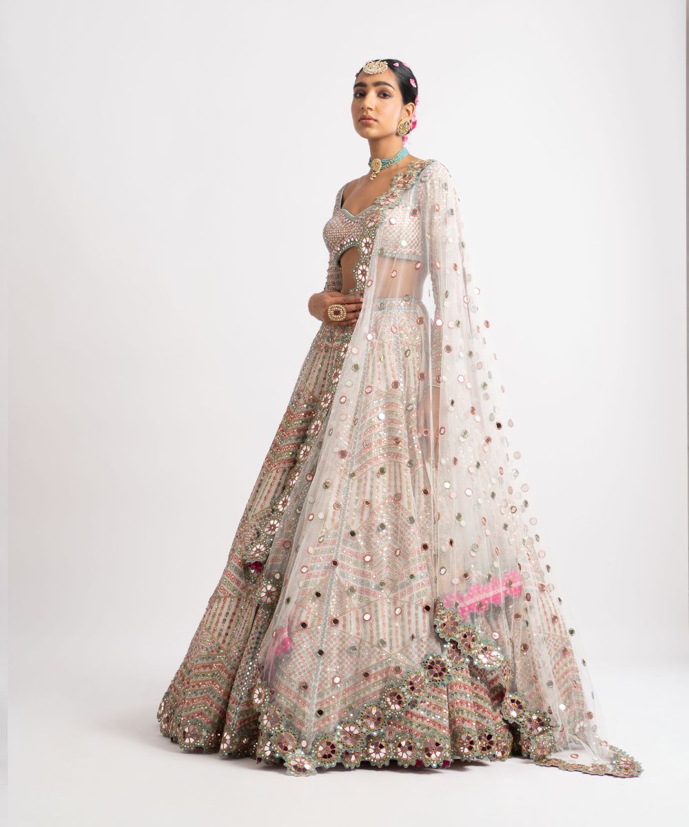 White Heavy Multi Geo Color Lehenga Set - Collection name Rang by Vvani vats