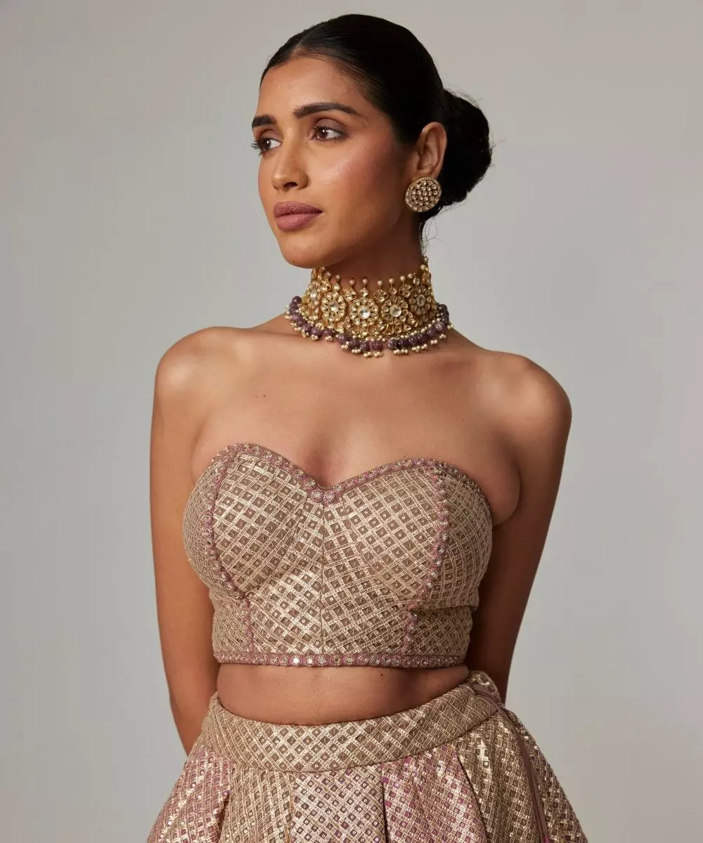 VVANI VATS - Deep beige multicolor Corset with Skirt