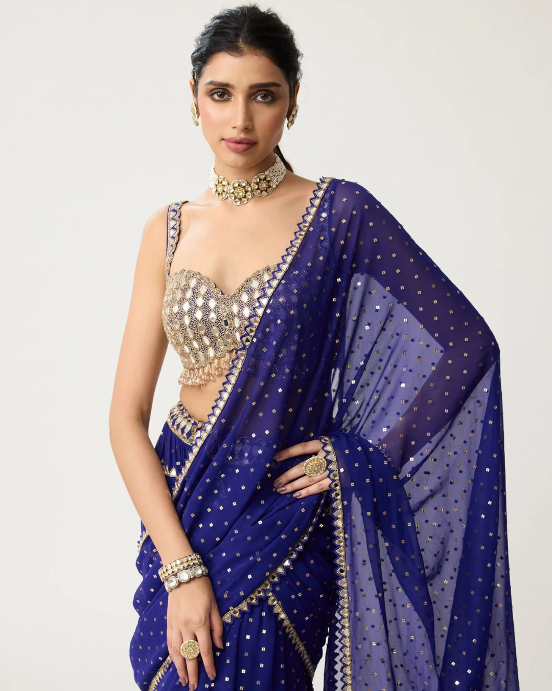Vvani Vats - Persian Blue Multi-tier Mirror Saree Set