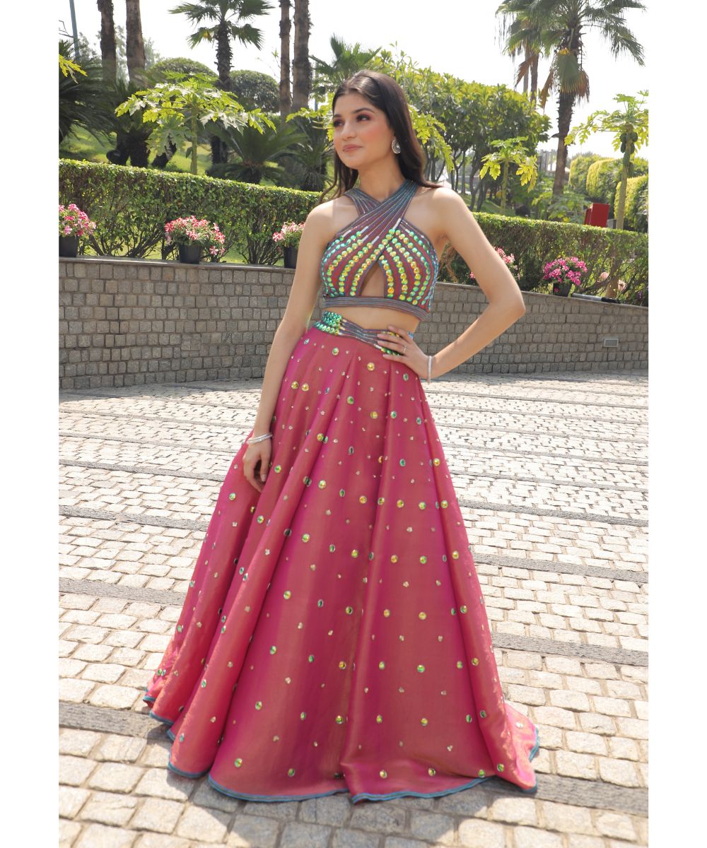 Carnation Pink Silk Tissue Lehenga