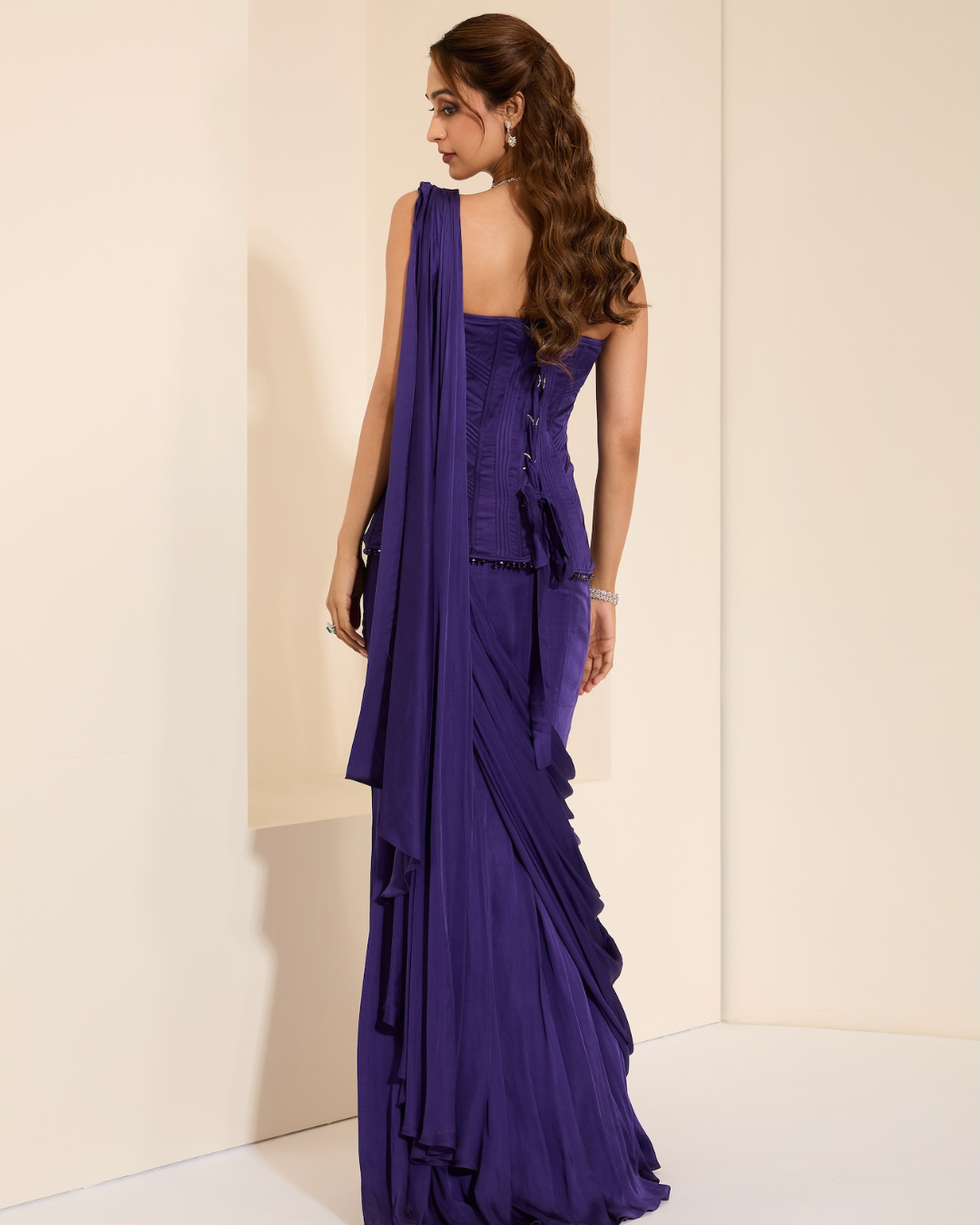 K&A by Karishma and Ashita - Midnight Plum Corset & Drape