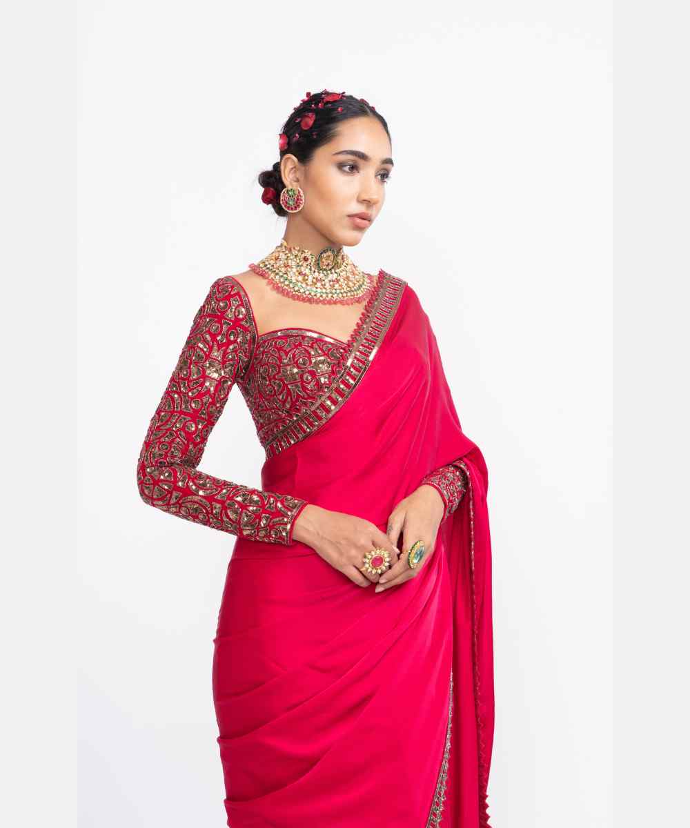 Red sarin saree set