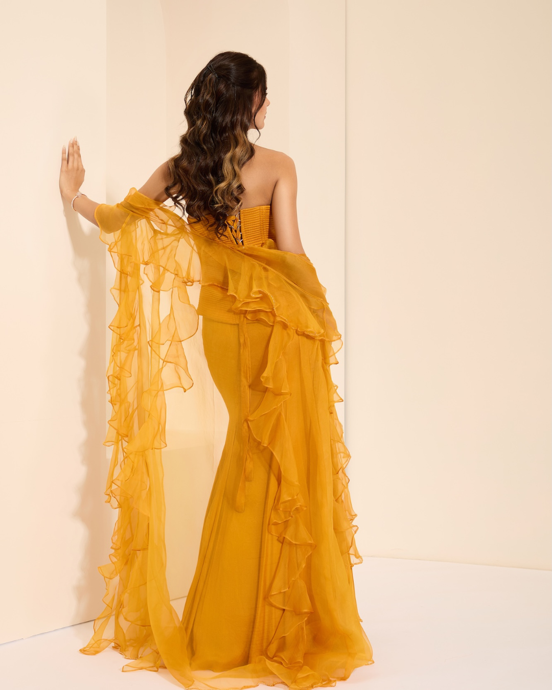 K&A by Karishma and Ashita - Sunset Majesty Corset and Drape