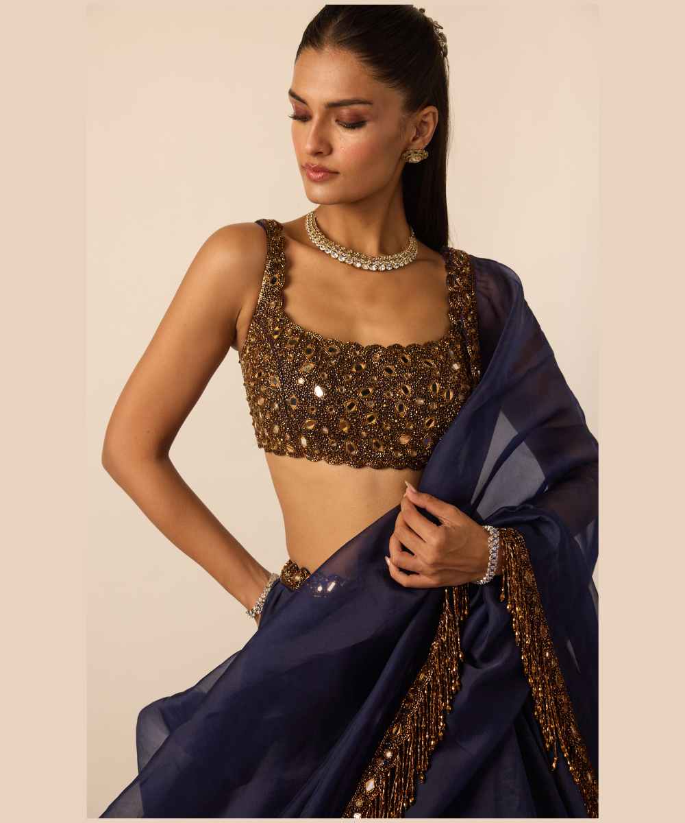 Deep Blue Tassel Dupatta Lehenga Set