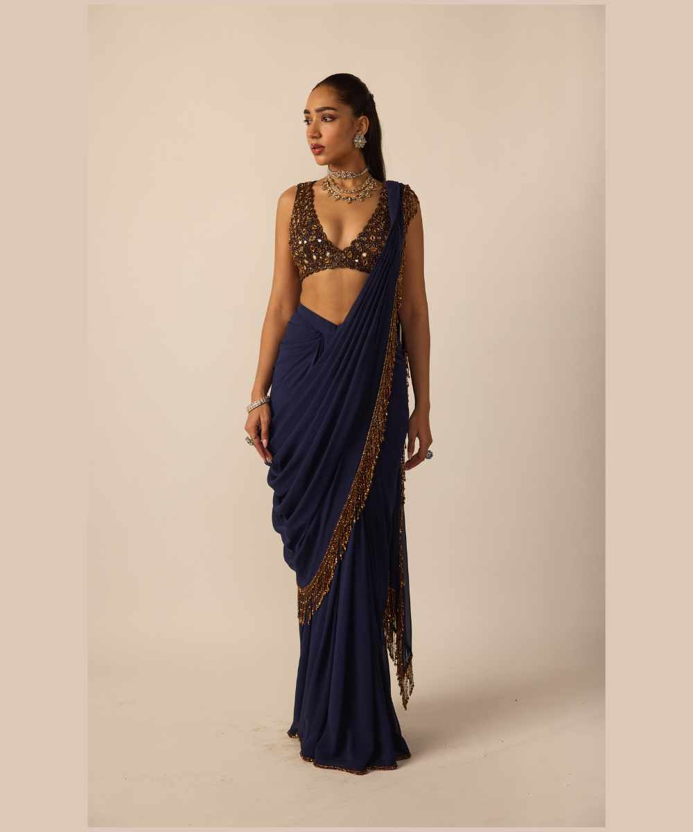 Deep Blue Georgette Tassel Saree