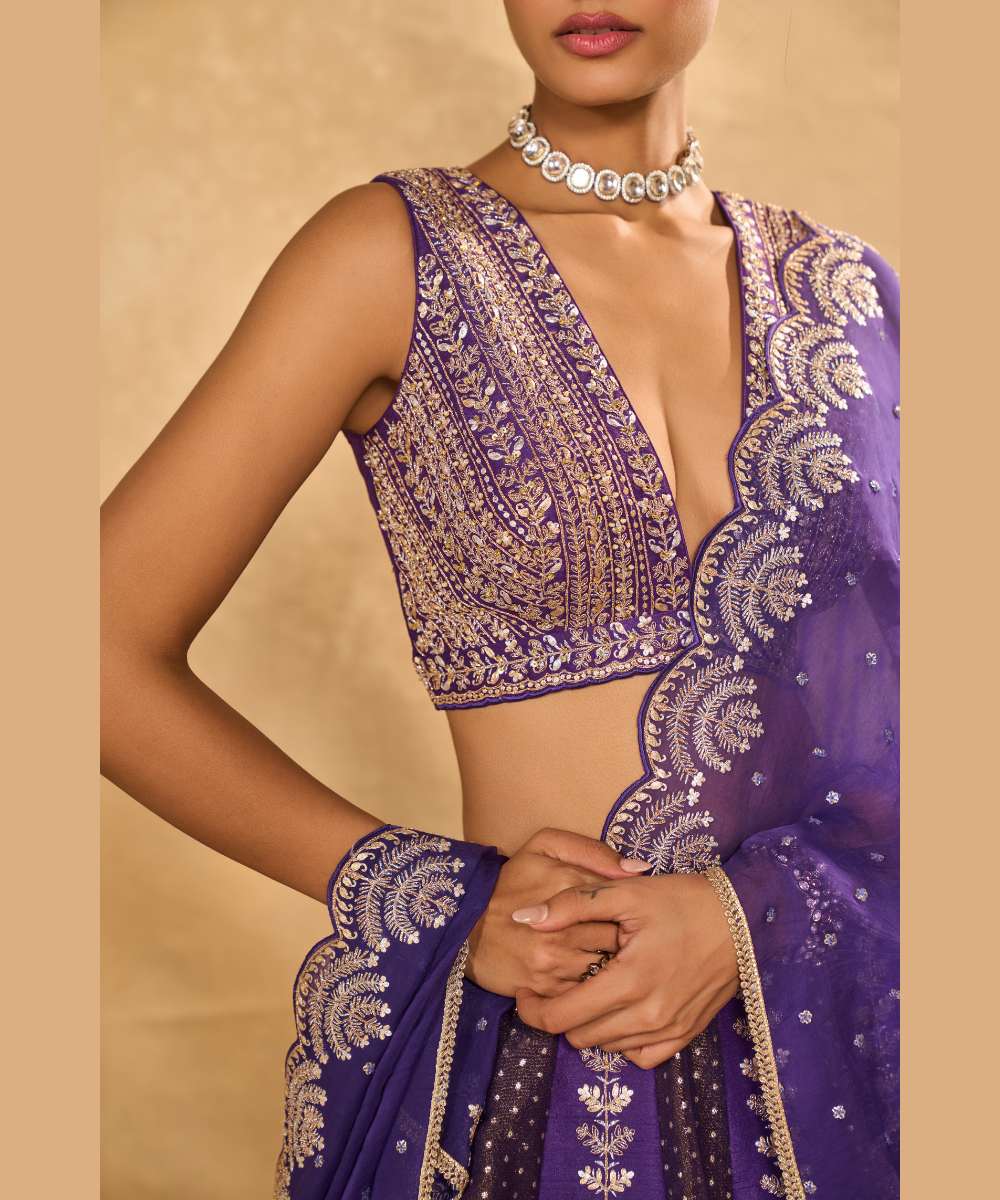 MAITRI LEHENGA - Purple dupion silk and tissue jamewar lehenga beautifully embroidered -  Leher by Chamee and Palak