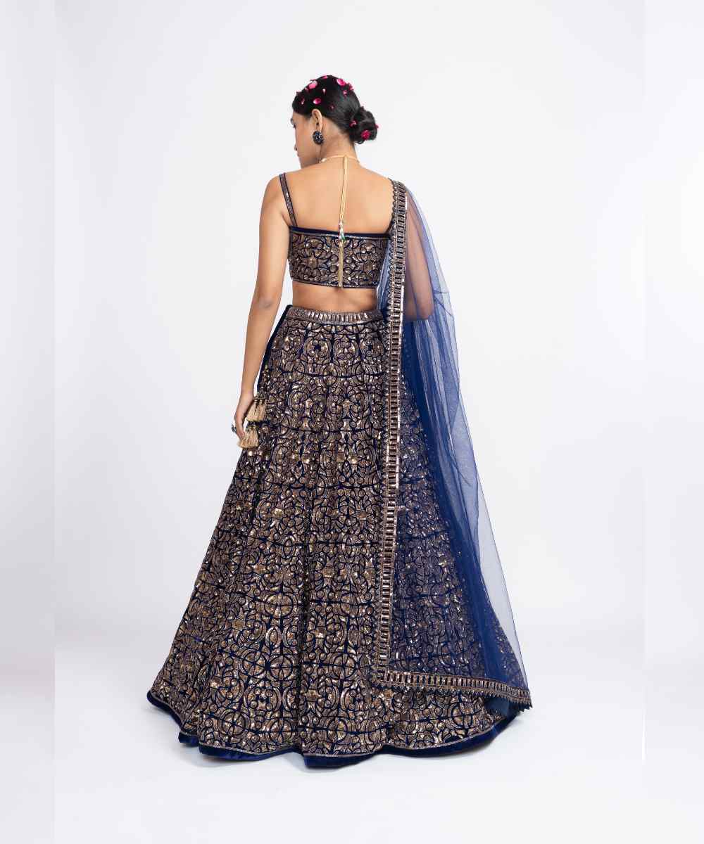 Navy blue fully embroidered corset lehenga set