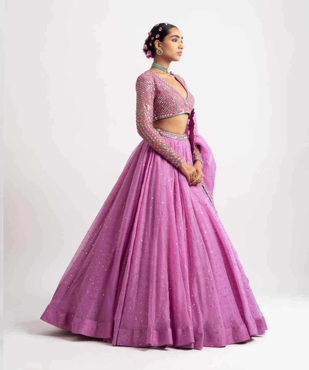 Dark Blush Silk Organza Lehenga Set - Collection name Rang by Vvani vats