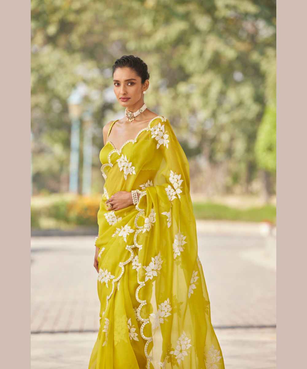 Moss Green Flower Saree Set