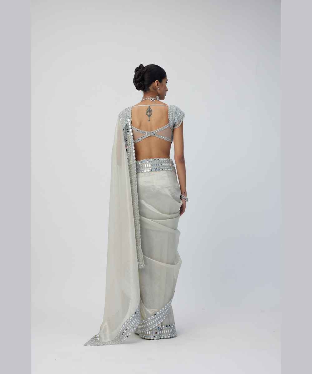 Silver Shimmer Organza saree set