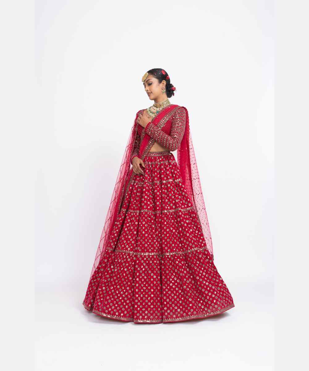 Red floral bridal lehenga set