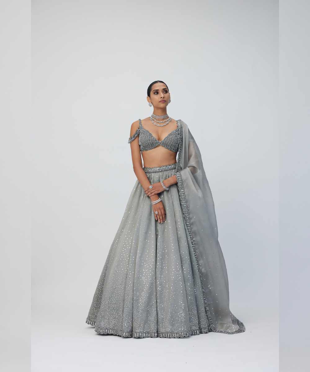 Crystal Grey Sequins Scattered Lehenga Set -  Collection name Maya by Vvani Vats