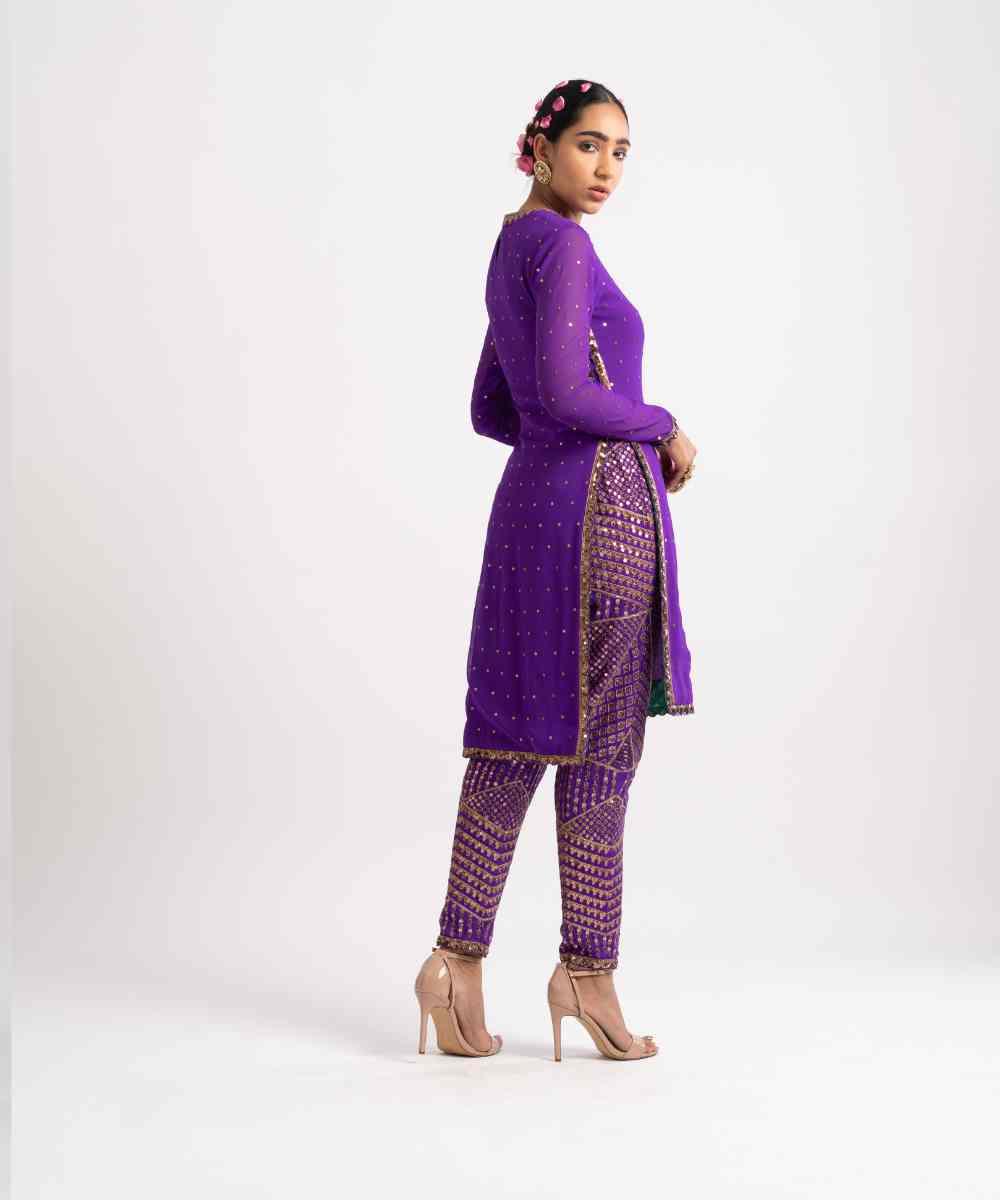 Purple Round Neck Multi Geo Pant Kurta Set - Collection name Rang by Vvani vats
