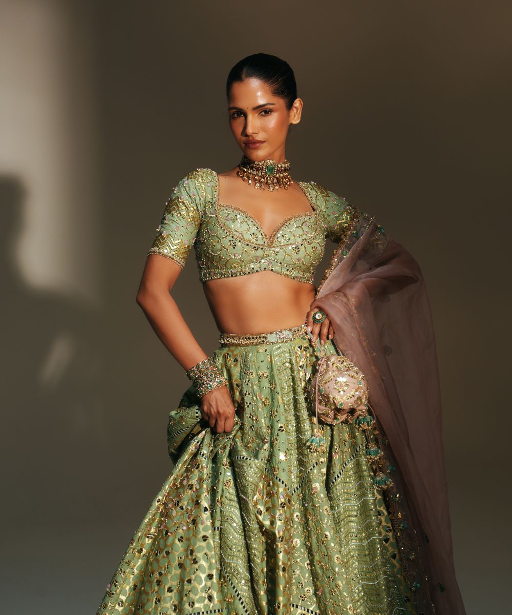 SITA - HEAVY HAND EMBROIDERED KALI LEHENGA FEATURING DRAGON FLY LOGO -  Mehfil by Mahima Mahajan