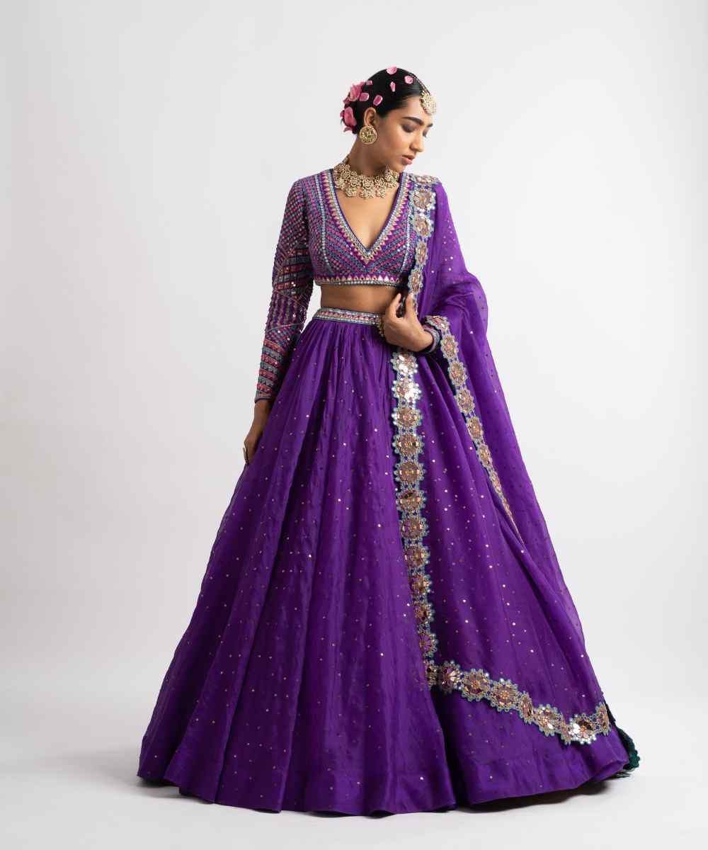 Purple Silk Organza Lehenga Set