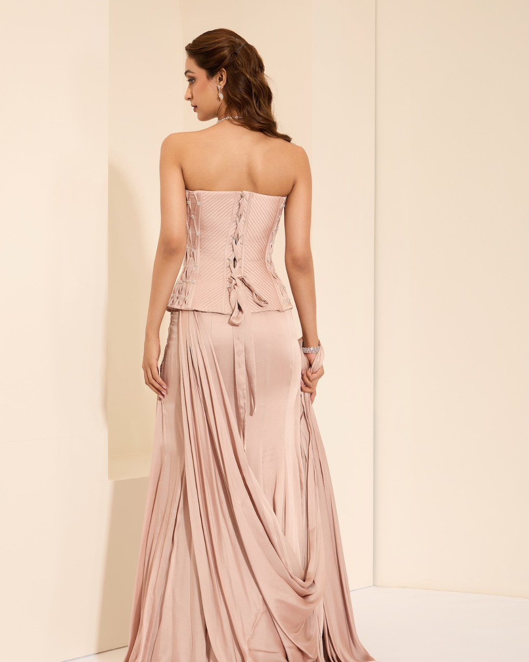 K&A by Karishma and Ashita - Silken Blush Corset & Drape