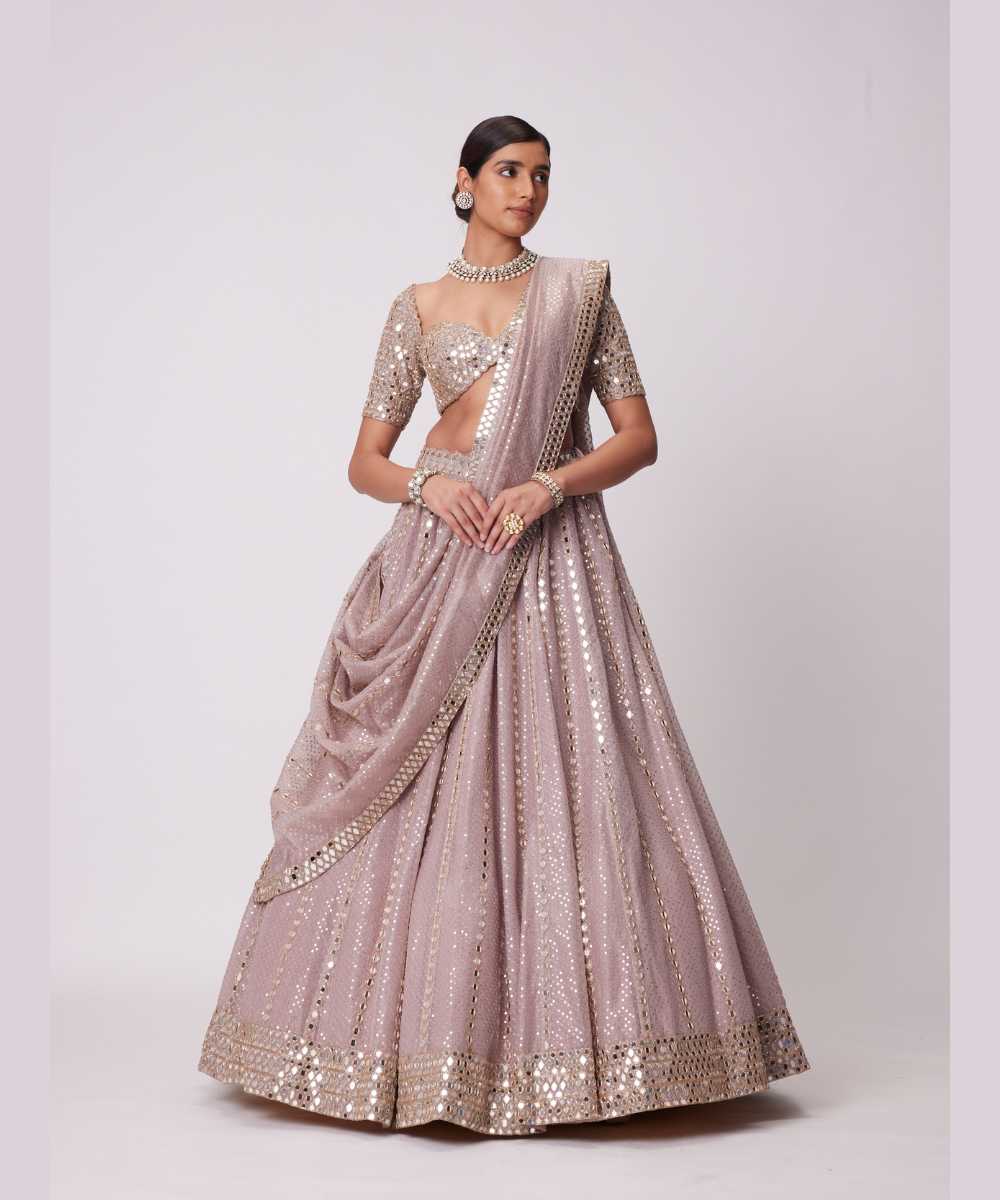 ASH PINK SEQUIN EMBROIDERED LEHENGA SET - Collection name Jugmug Bride by Vvani Vats