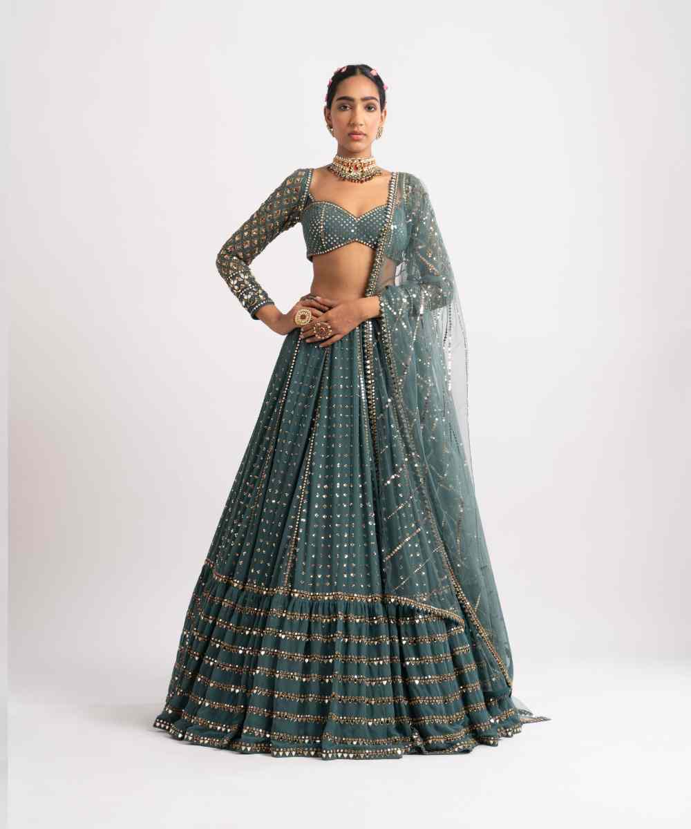 Mud Green Single Tier Lehenga Set - Collection name Rang by Vvani vats
