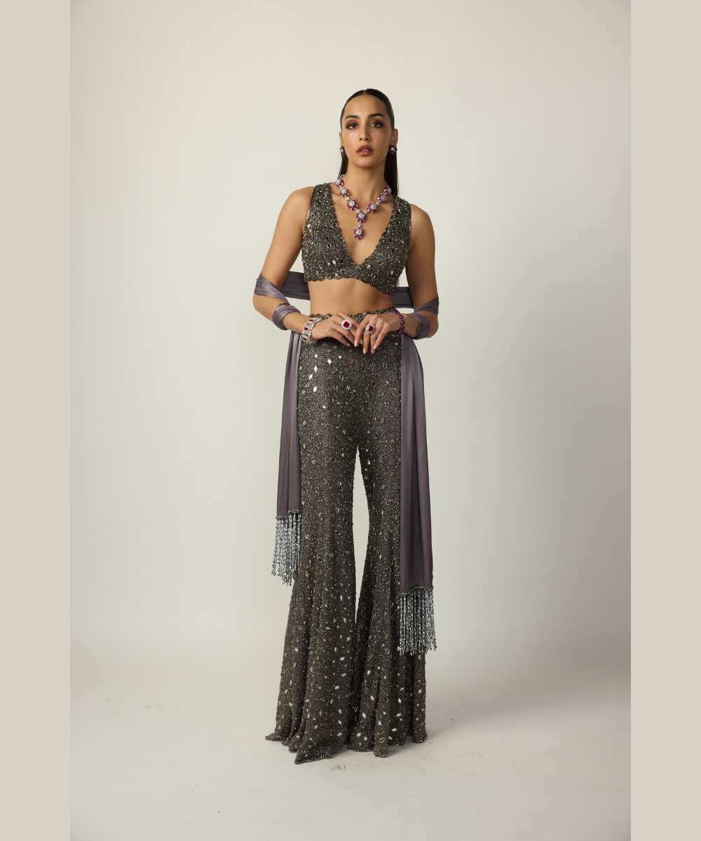 Metallic Grey Sharara With Kurta Set