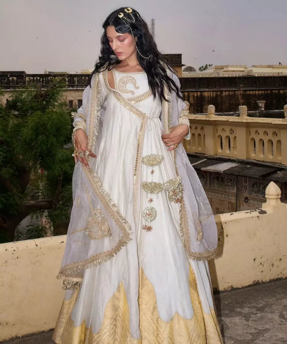 Aditi Gupta - Ivory Angrakha in chanderi tissue