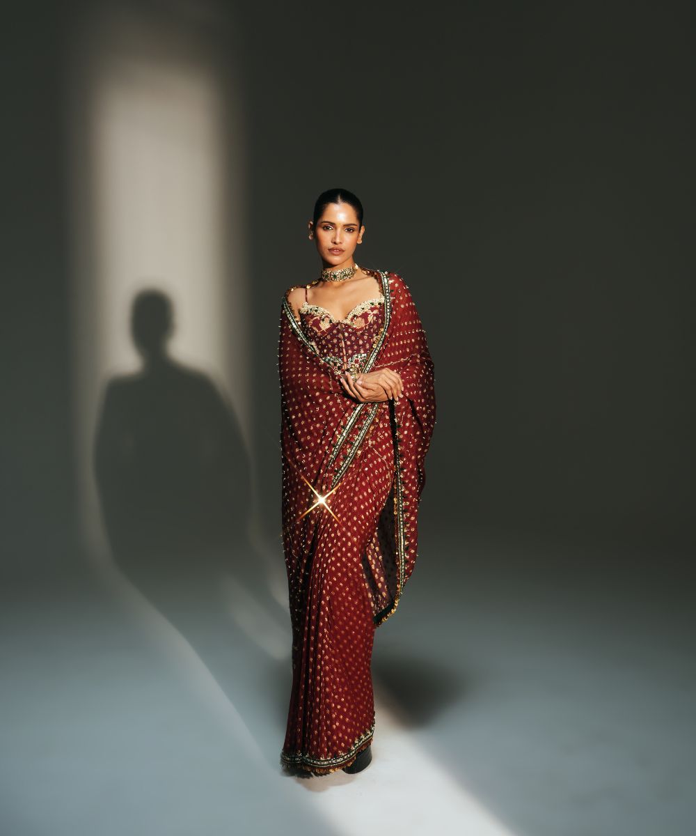 YAMINI - PREDRAPED SAREE PAIRED WITH EMBROIDERED CORSET - Mehfil by Mahima Mahajan