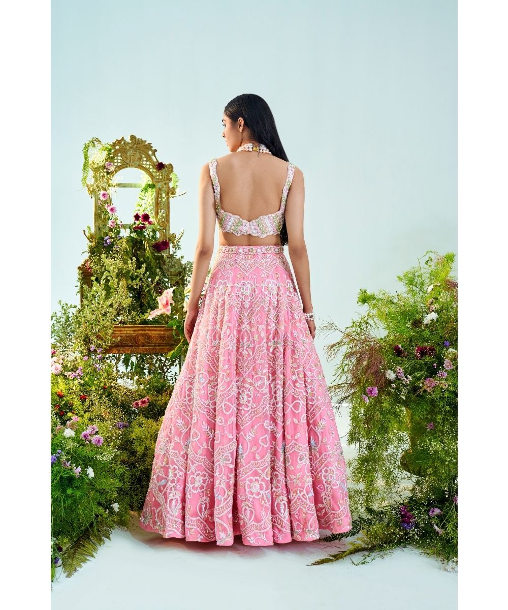 MANI BHATIA - Bubblegum pink embroidered Blouse & Lehenga set