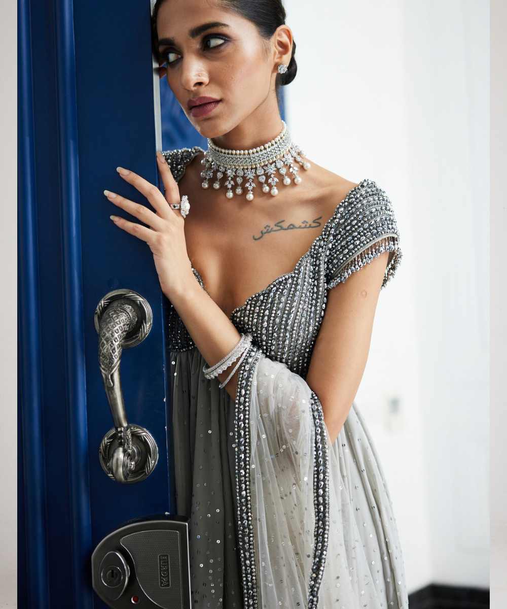 Crystal Grey Kurta Set - Collection name Maya by Vvani Vats