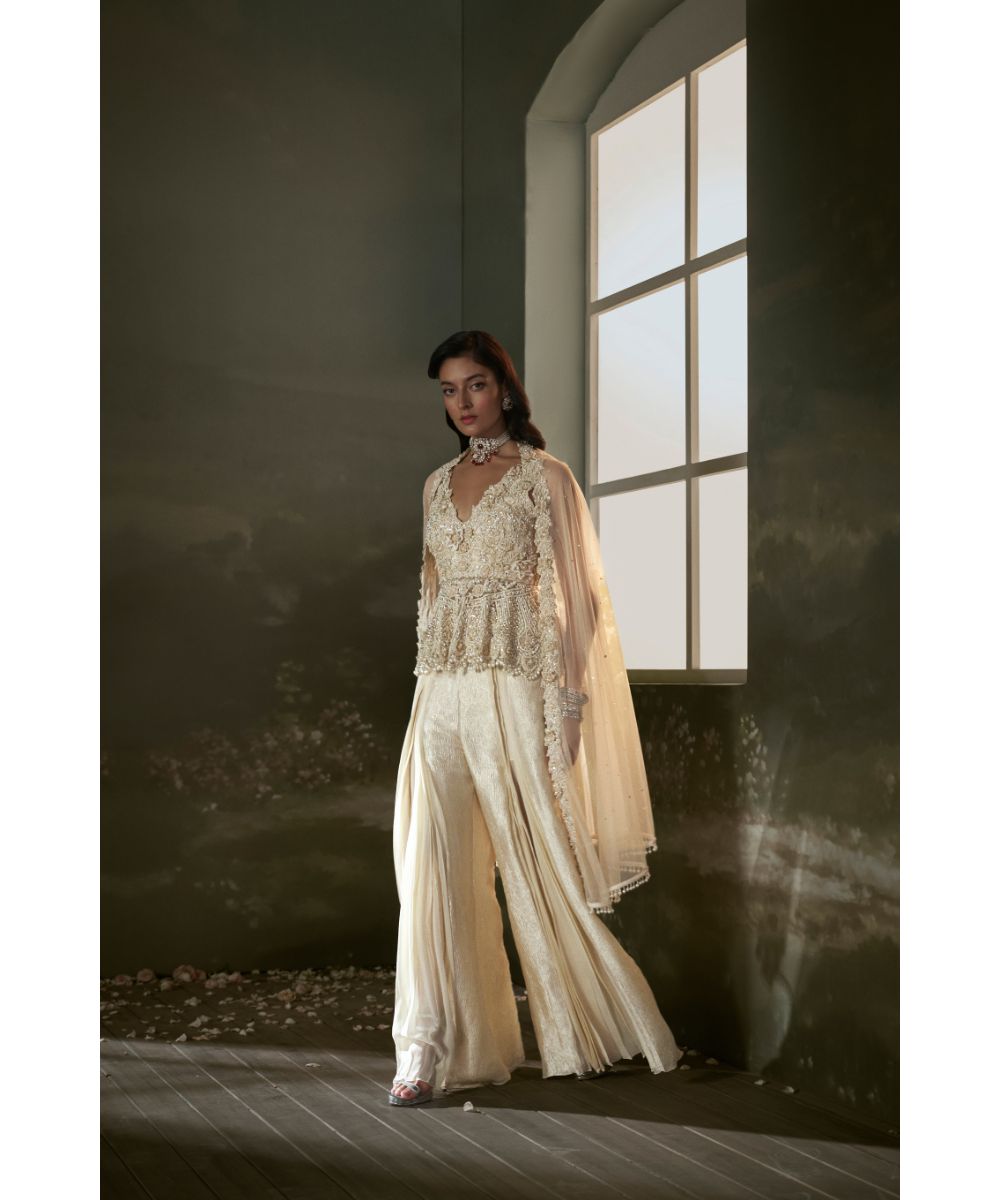 NITIKA GUJRAL - Cream peplum top and Sharara set