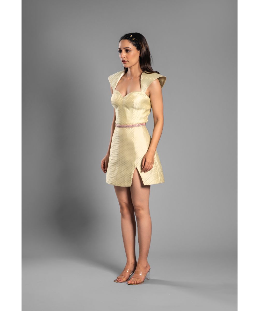 Ivory Brocade Dress with a Sweetheart Neckline