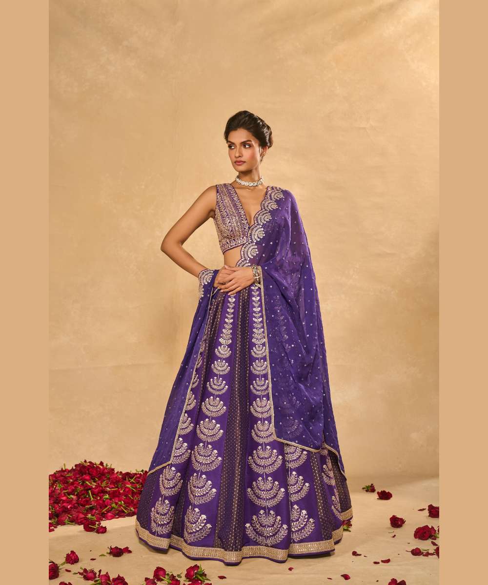 MAITRI LEHENGA - Purple dupion silk and tissue jamewar lehenga beautifully embroidered -  Leher by Chamee and Palak