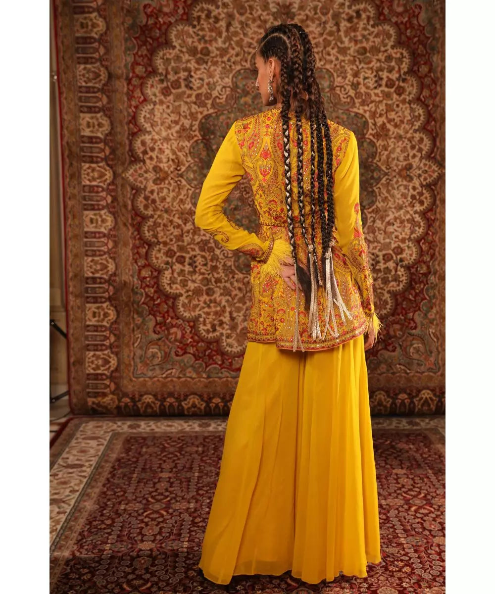 ADITI GUPTA - Mustard Jamawaar Kurta Sharara Set