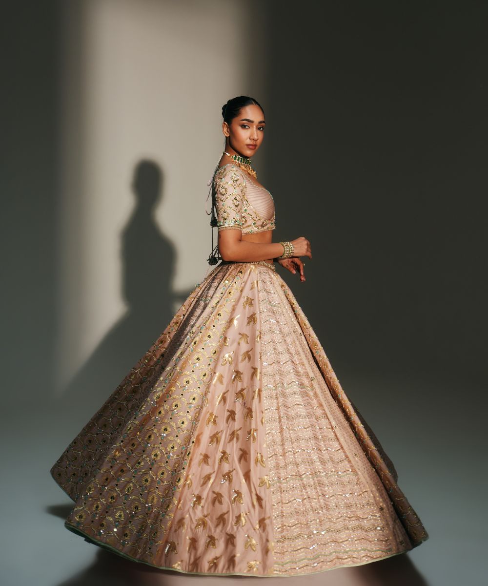 VIDHI - HAND EMBROIDERED BLUSH PINK KALI LEHENGA - Mehfil by Mahima Mahajan
