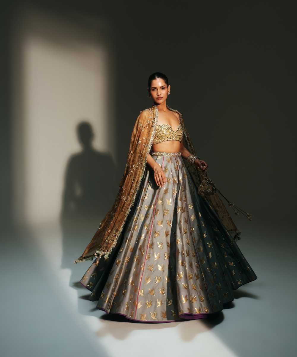 HINA - LEHENGA-PLATINUM BLOUSE & DUPATTA - Mehfil by Mahima Mahajan