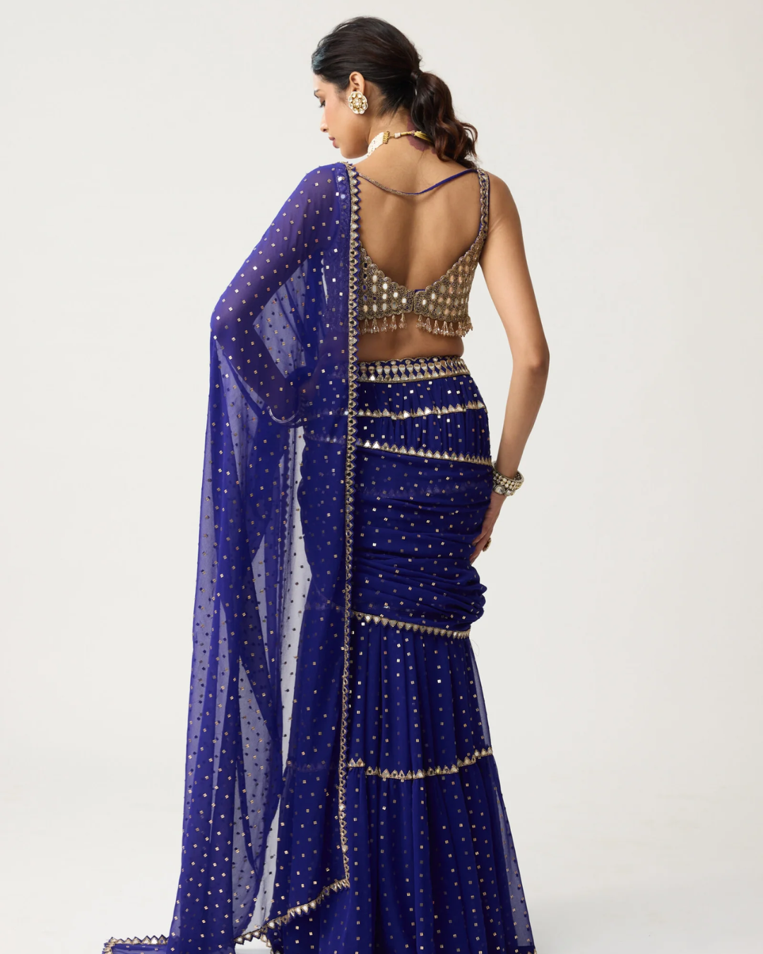 Vvani Vats - Persian Blue Multi-tier Mirror Saree Set