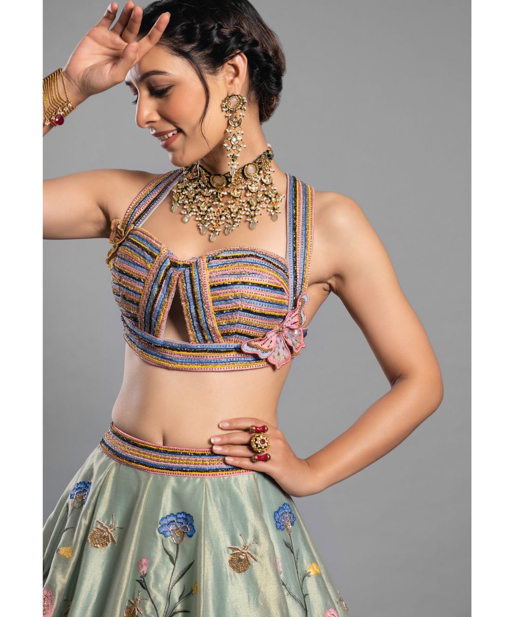 Light Green Silk Tissue Lehenga