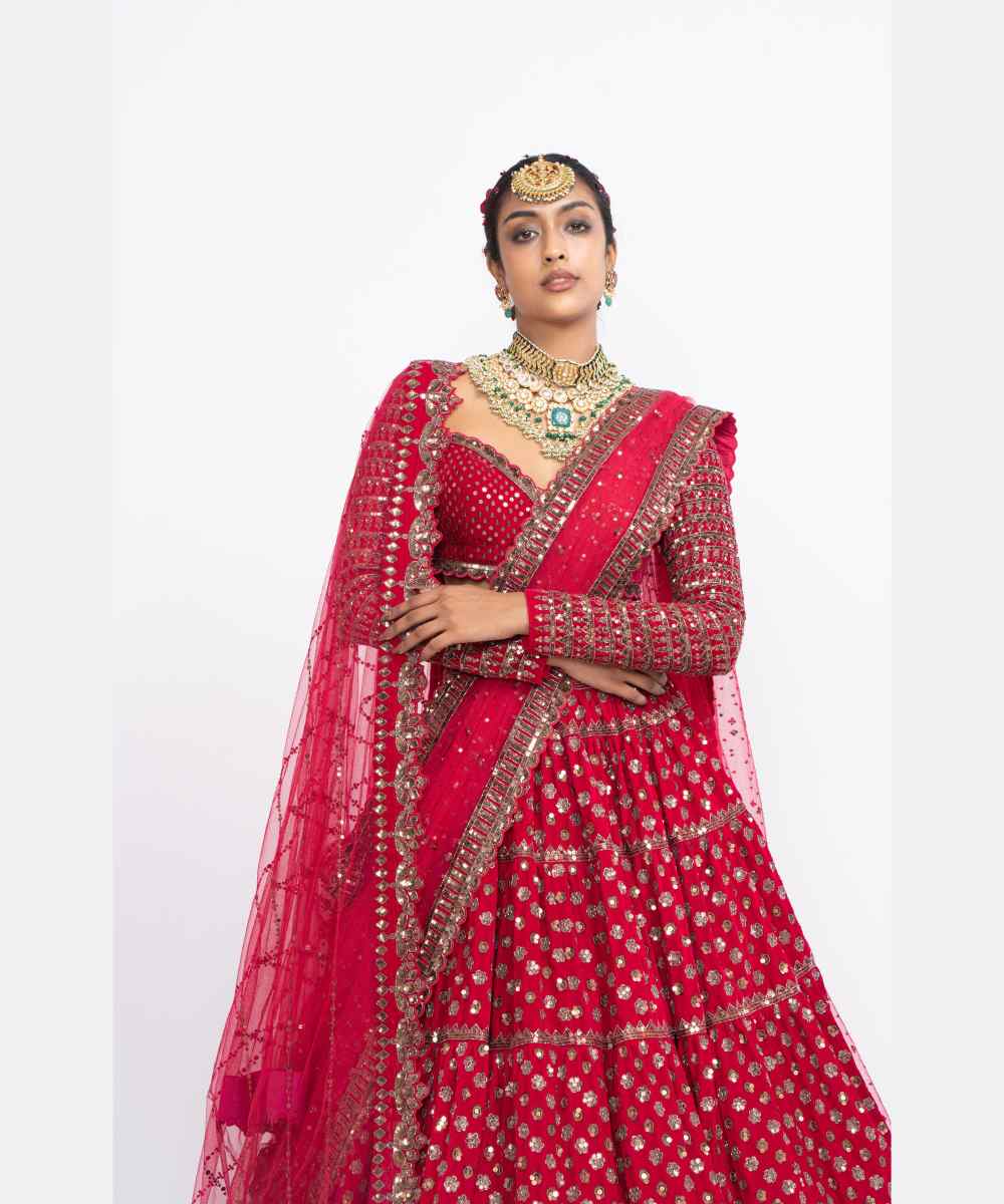 Red floral bridal lehenga set