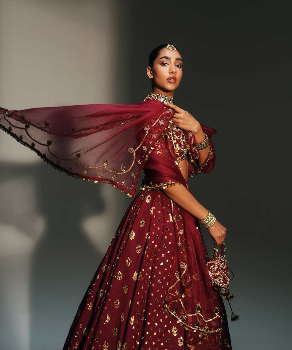 DEVI - HAND EMBROIDERED KALI LEHENGA WITH MM SIGNATURE BLOUSE AND DUPATTA - Mehfil by Mahima Mahajan