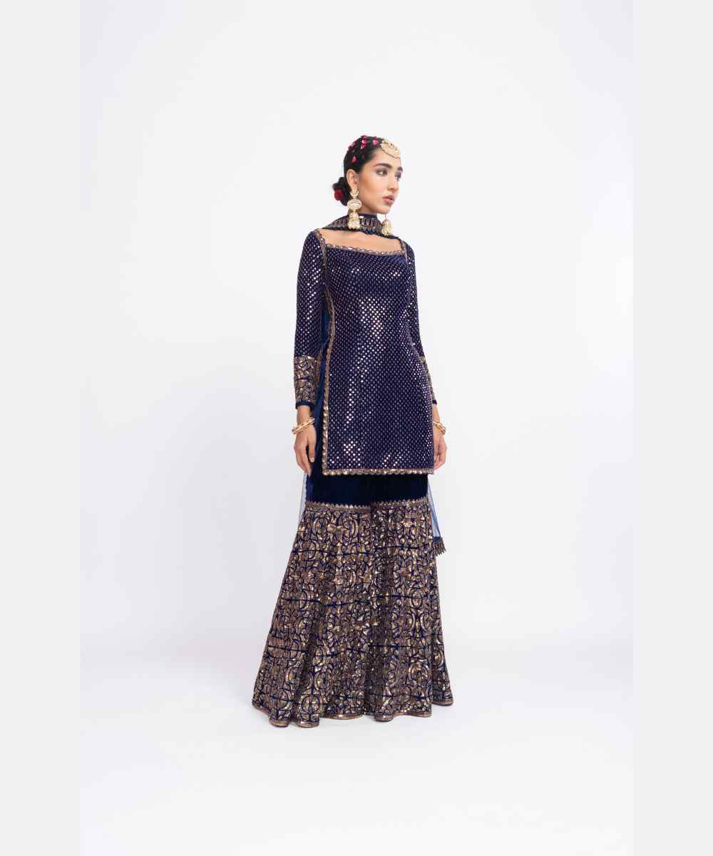 Navy blue kurta sharara set